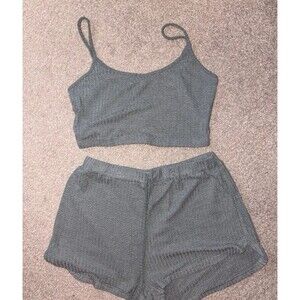 Women’s Sage Gray Green 2 Piece Pajama Set Medium Unbranded Ribbed Cami Shorts